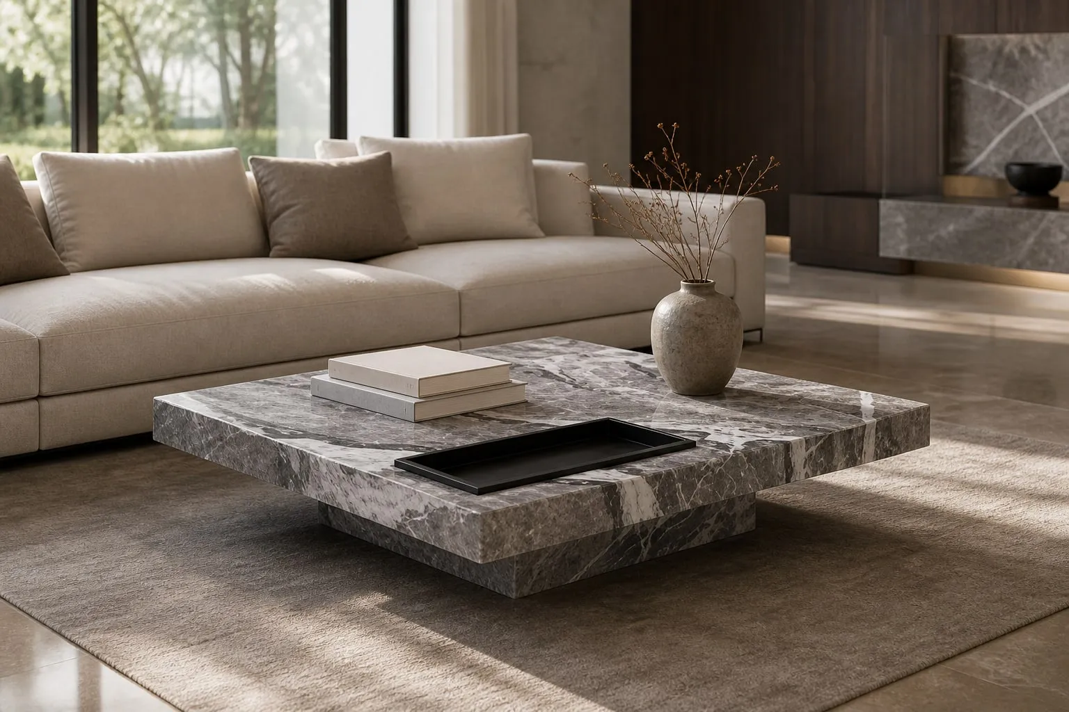Marble-Effect Coffee Table 350×350×500 mm