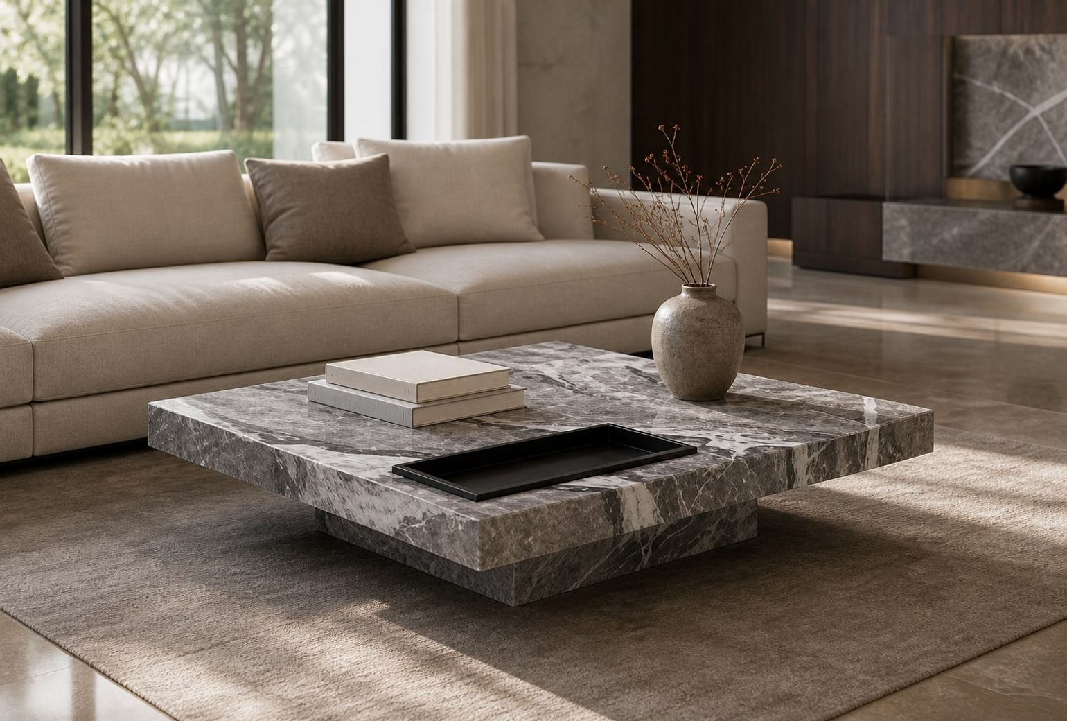 Stone-Top Coffee Table (Marble) styled in a FADIOR HOME interior setting