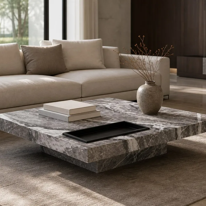 Marble-Effect Coffee Table 350×350×500 mm
