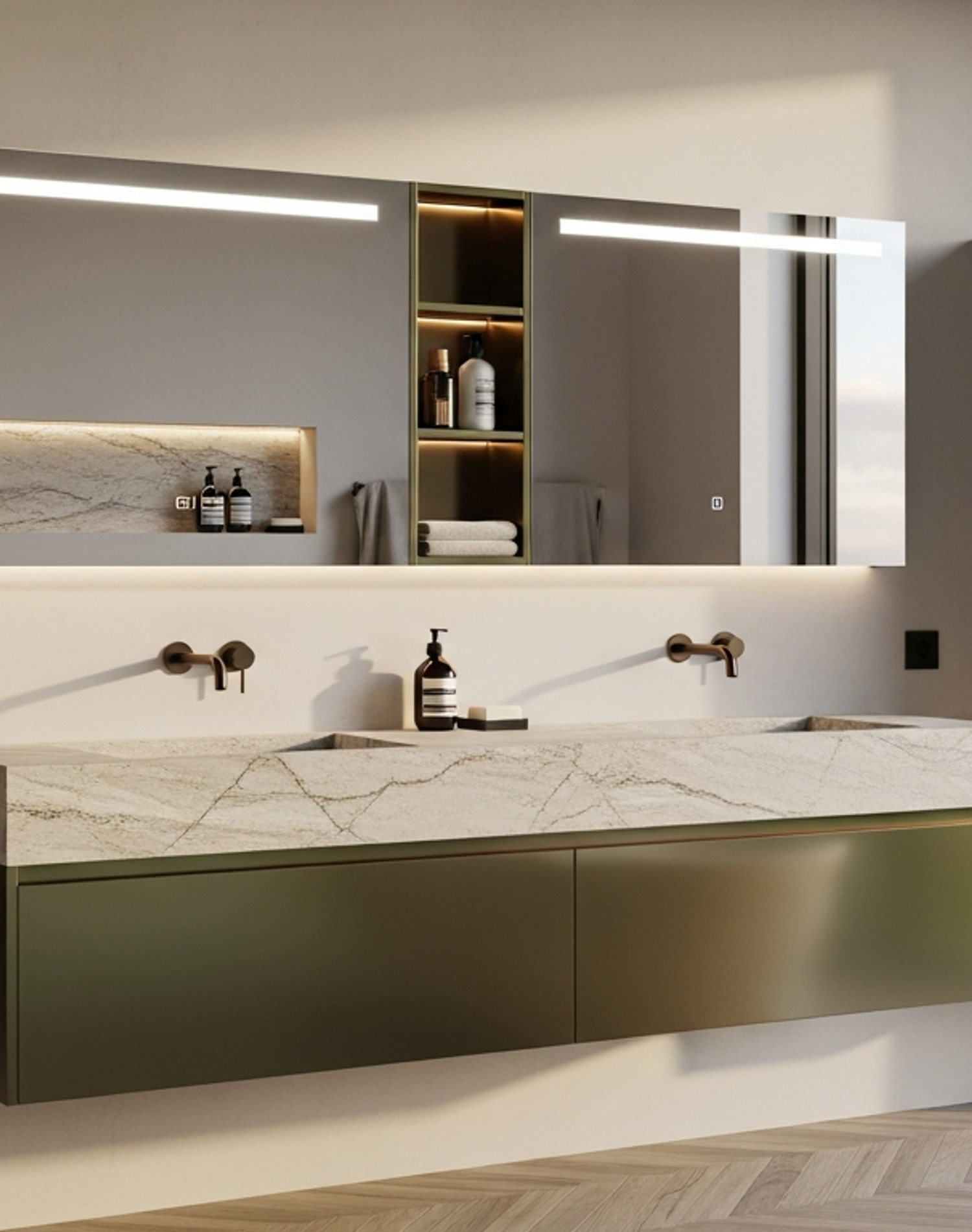 Fadior Acqua Monolith Vanity — lifestyle setting with natural light and residential styling