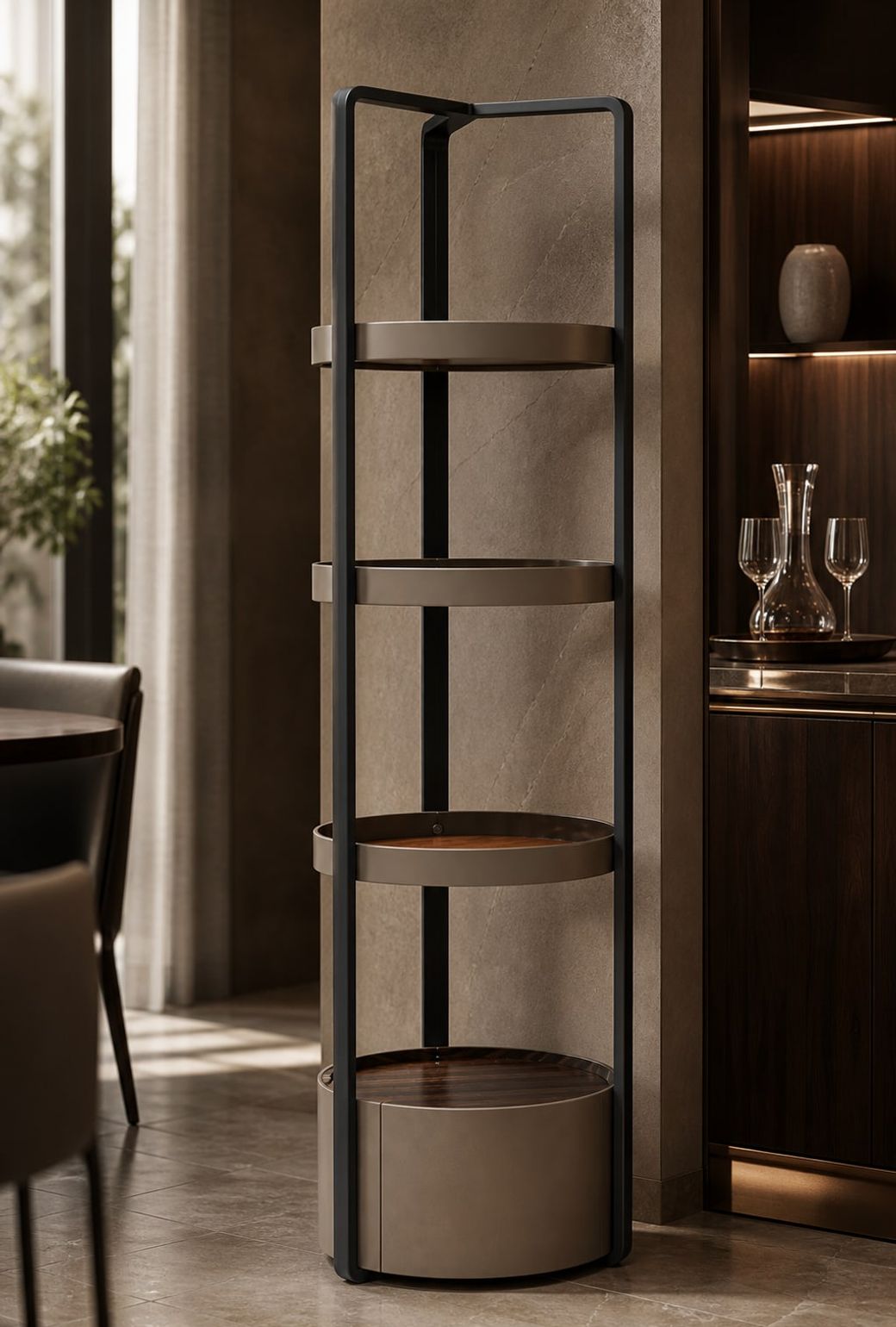 Leather-Accent Wine Cabinet styled in a FADIOR HOME interior setting