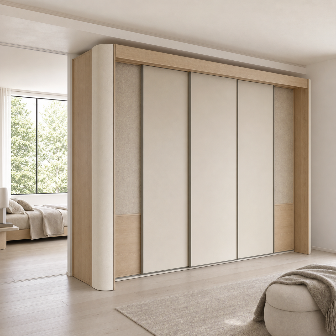 Fadior Elementum Wardrobe Suite with Talc Sliding Wardrobe Portal — 304 stainless steel wardrobe system, front view