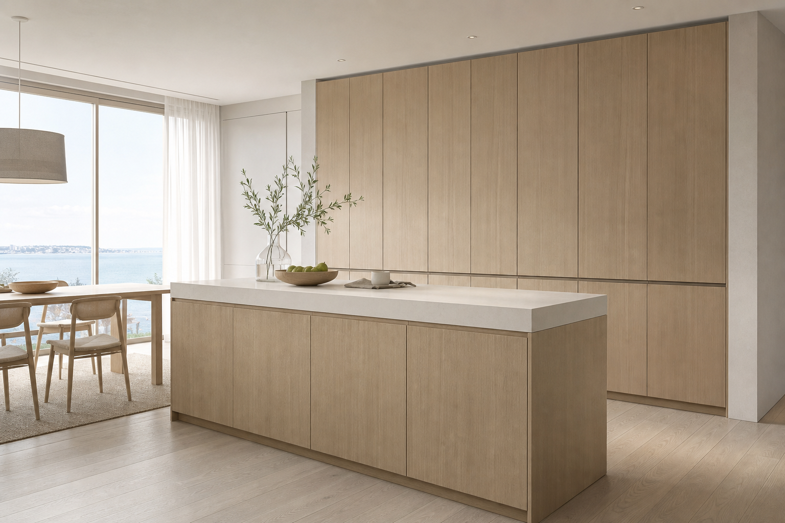 Fadior Dream Home Kitchen Suite with Parchment Island Cladding — lifestyle setting with natural light and residential styling