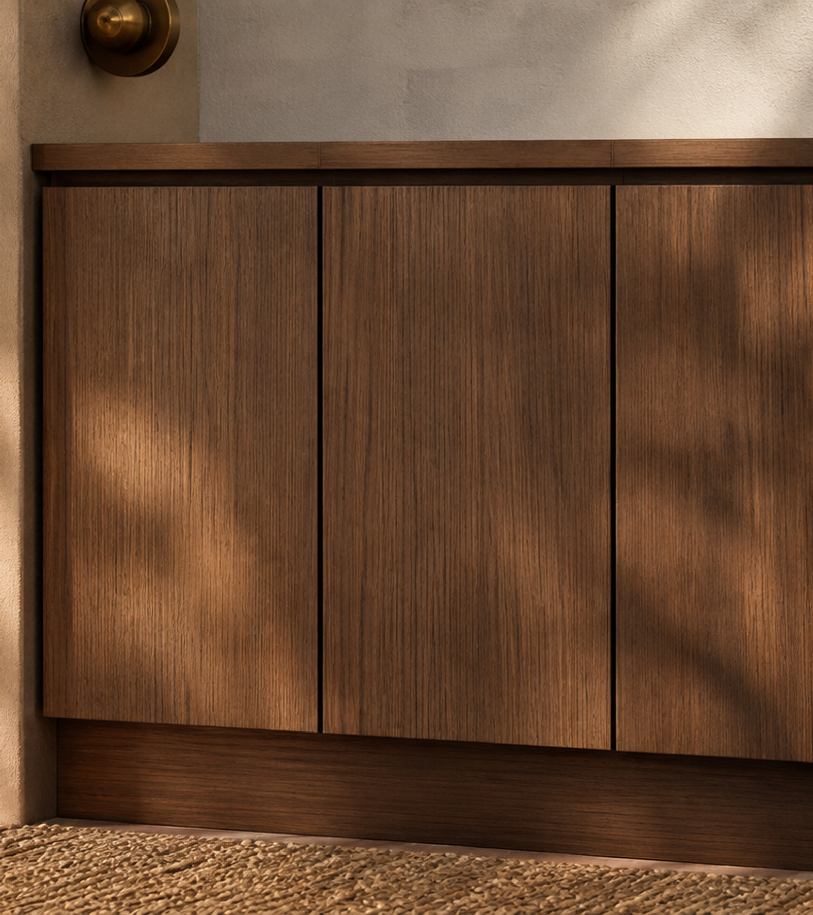 Fadior Patina Flexible Panel Media Wall — close-up of stainless steel finish and hardware detail