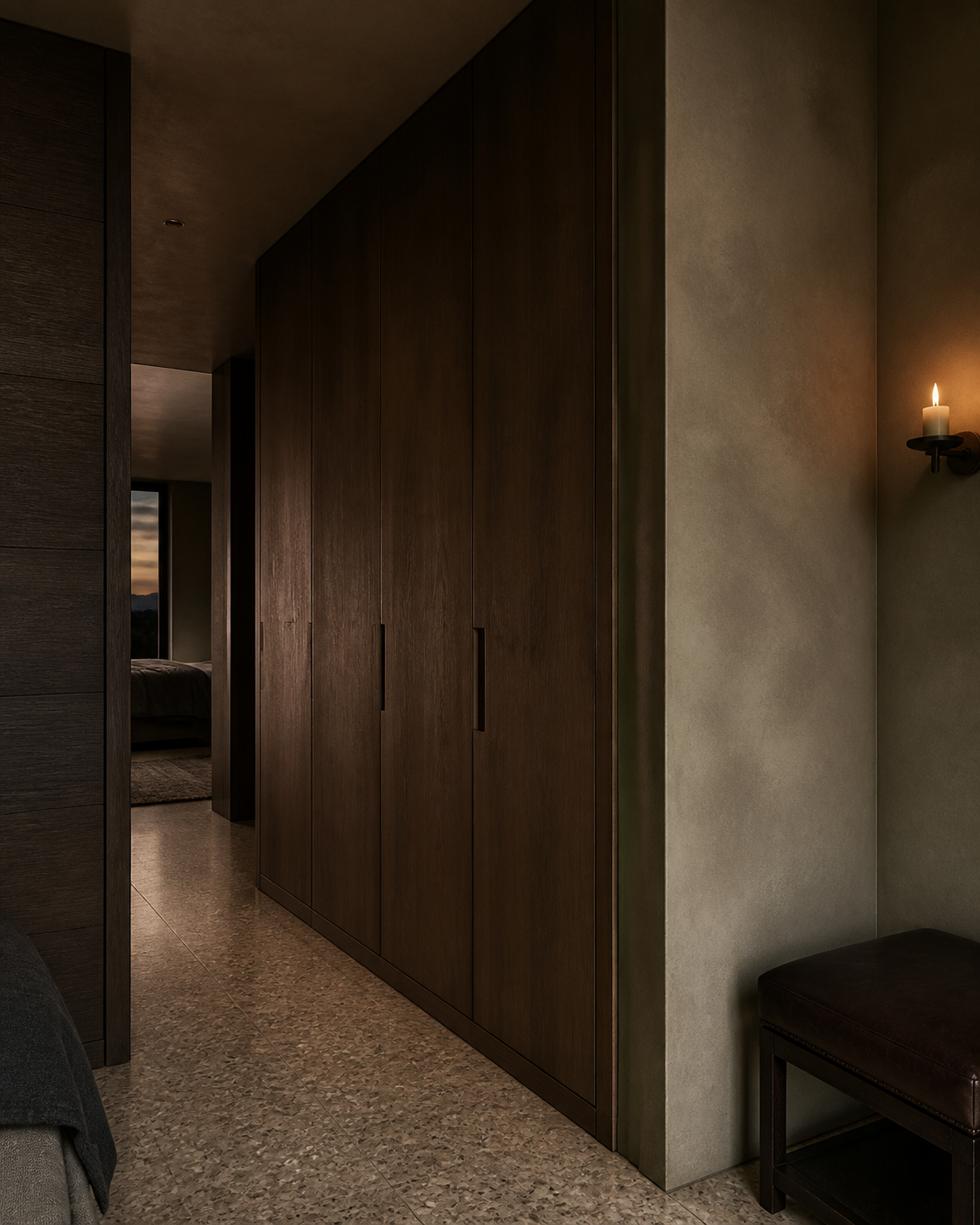 Suite de vestidor Elementum con eje de galería Dressing perspectiva interior