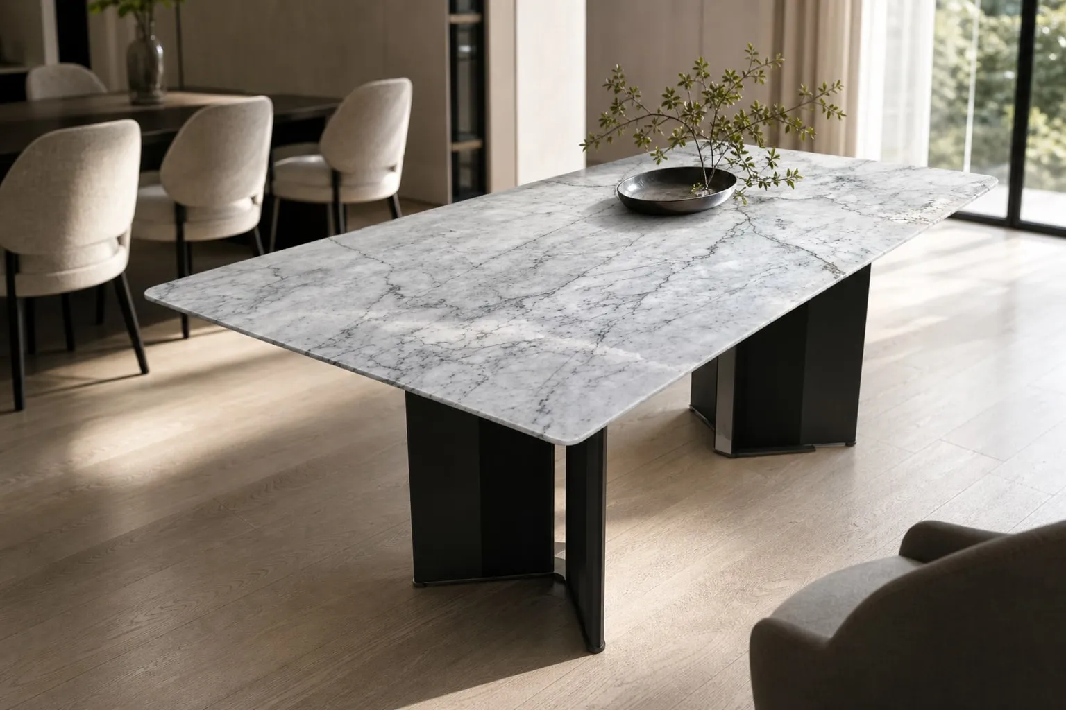 Mirror-Inlay Marble Dining Table 160×80 cm