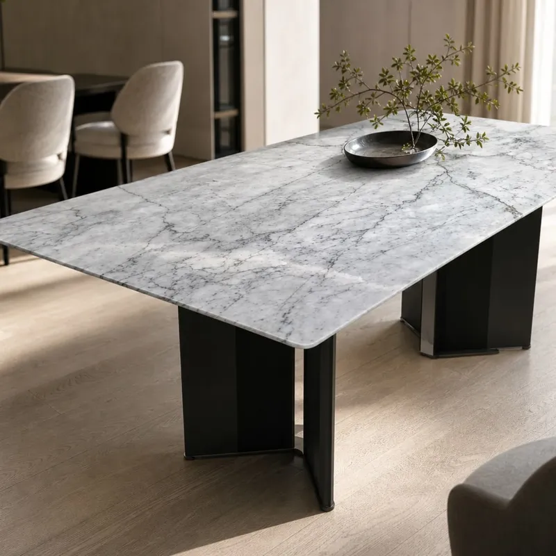 Mirror-Inlay Marble Dining Table 140×80 cm