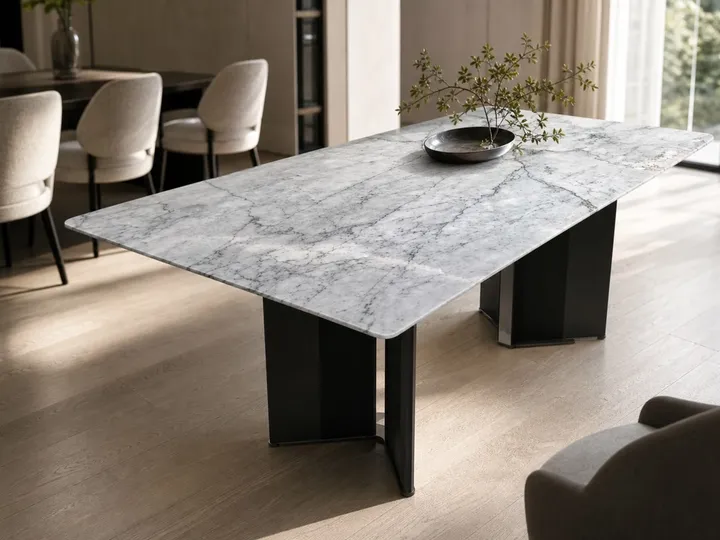 Mesa de comedor de mármol con incrustaciones de espejo 140×80 cm