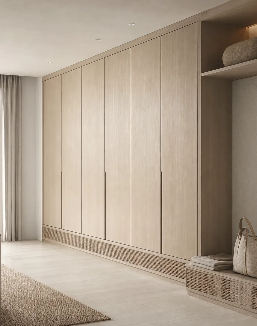 Suite de Armario Onyx con Muro de Embalaje con Zócalo de Caña perspectiva interior