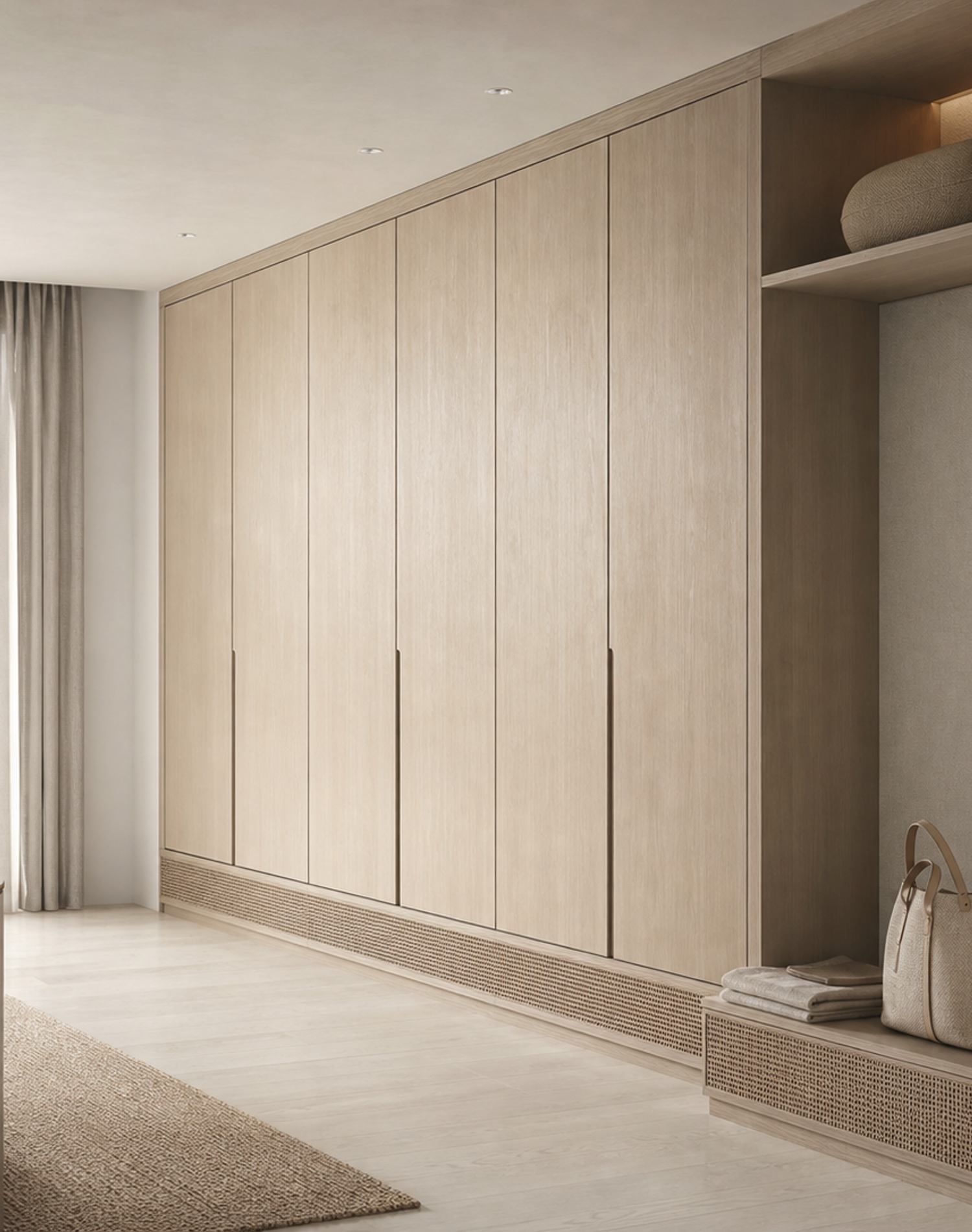 Fadior Onyx Wardrobe Suite with Cane Plinth Packing Wall — interior room context showing cabinet integration