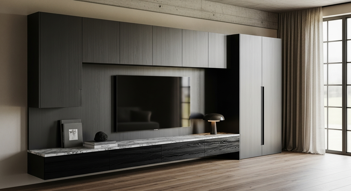 Fadior Essence Media Console — lifestyle setting with natural light and residential styling