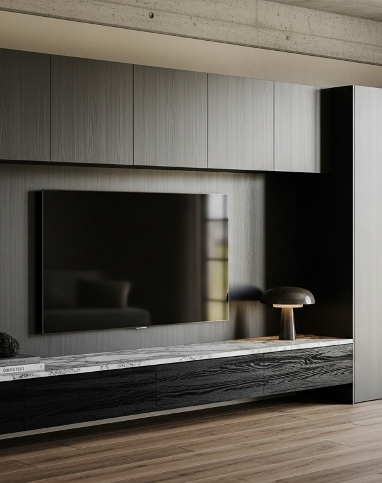 Fadior Essence Media Console — lifestyle setting with natural light and residential styling