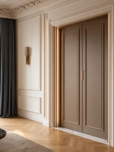 Suite de puerta interior Silhouette con jamba iluminada de textura lino