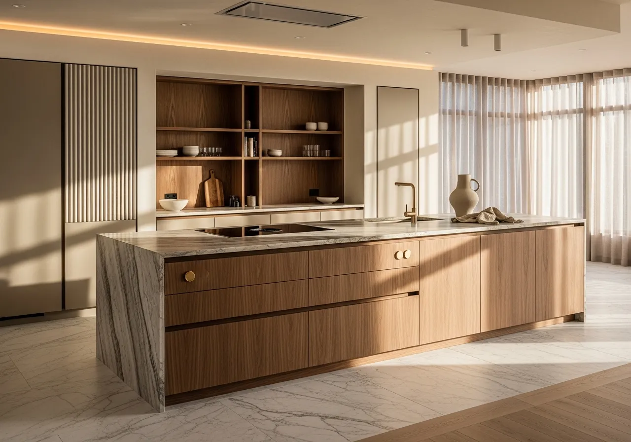 Combinación de Encimera y Armario de Cocina: El Diálogo de Materiales que Define el Lujo en 2026 imagen 2