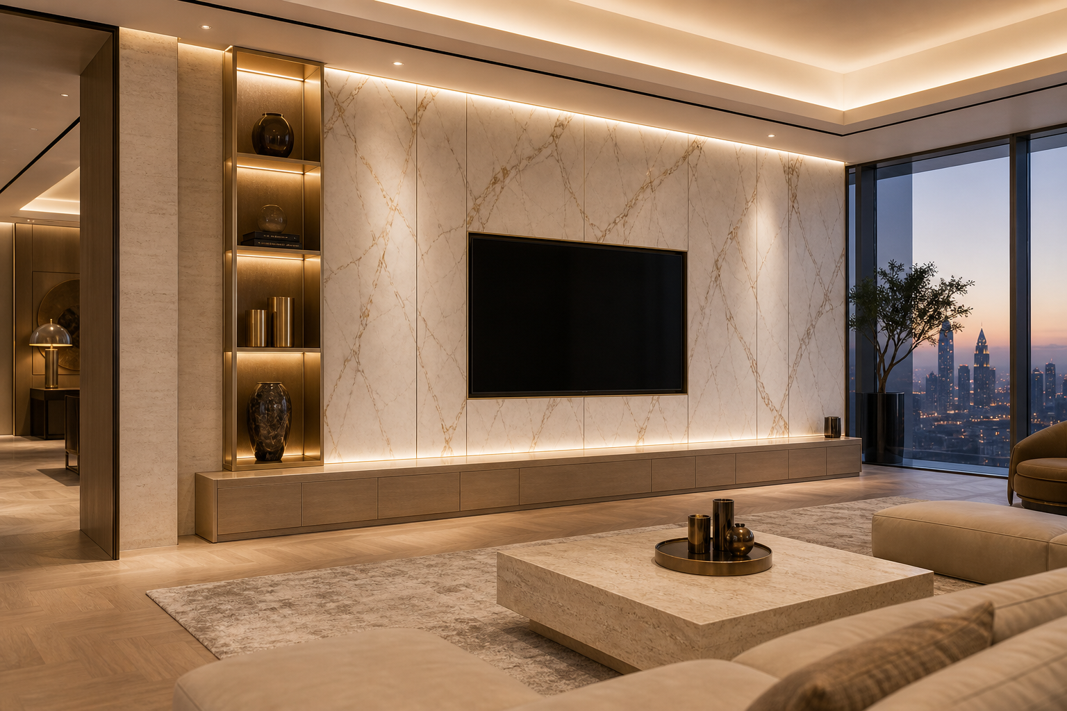 Fadior Zenith Living Room Suite with Oak Datum Listening Niche — interior room context showing cabinet integration