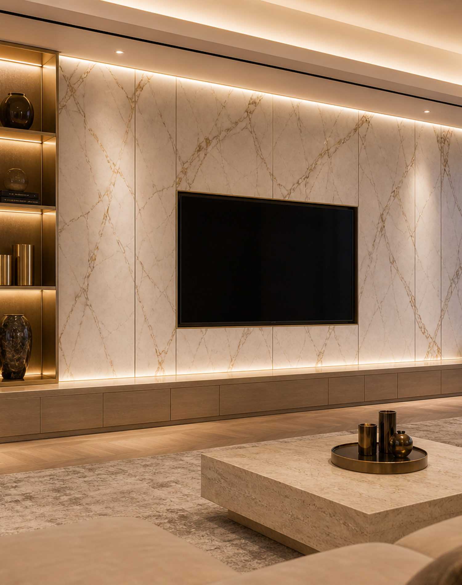 Fadior Zenith Living Room Suite with Oak Datum Listening Niche — interior room context showing cabinet integration