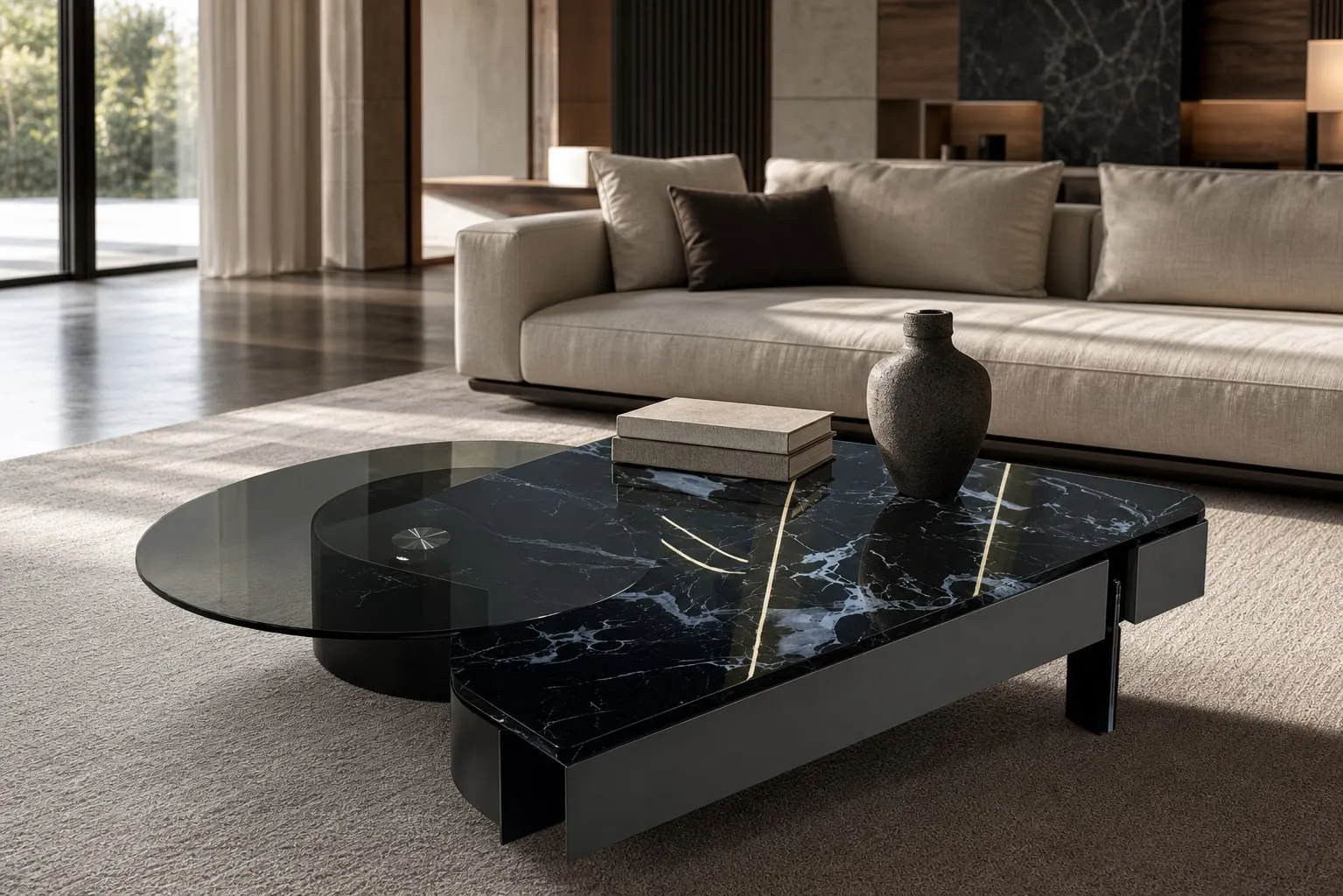 Sintered Stone Art Glass Table 120×70 + 55 cm
