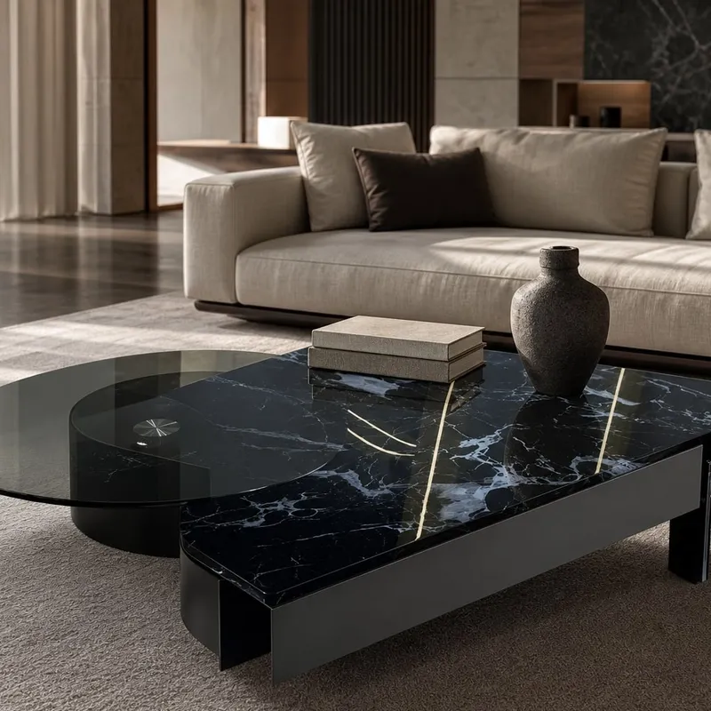 Sintered Stone Art Glass Table 120×70 + 55 cm