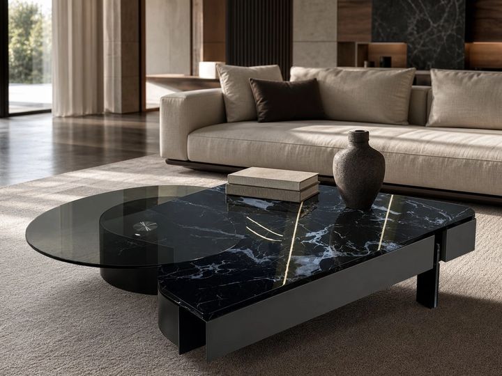 Leather-Accent Coffee Table styled in a FADIOR HOME interior setting