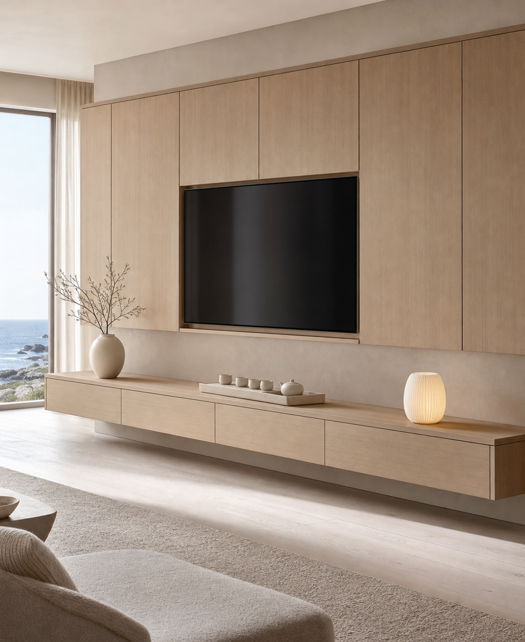 Fadior Galleria Living Room Suite with Floating Tea Console — 304 stainless steel living room system, front view