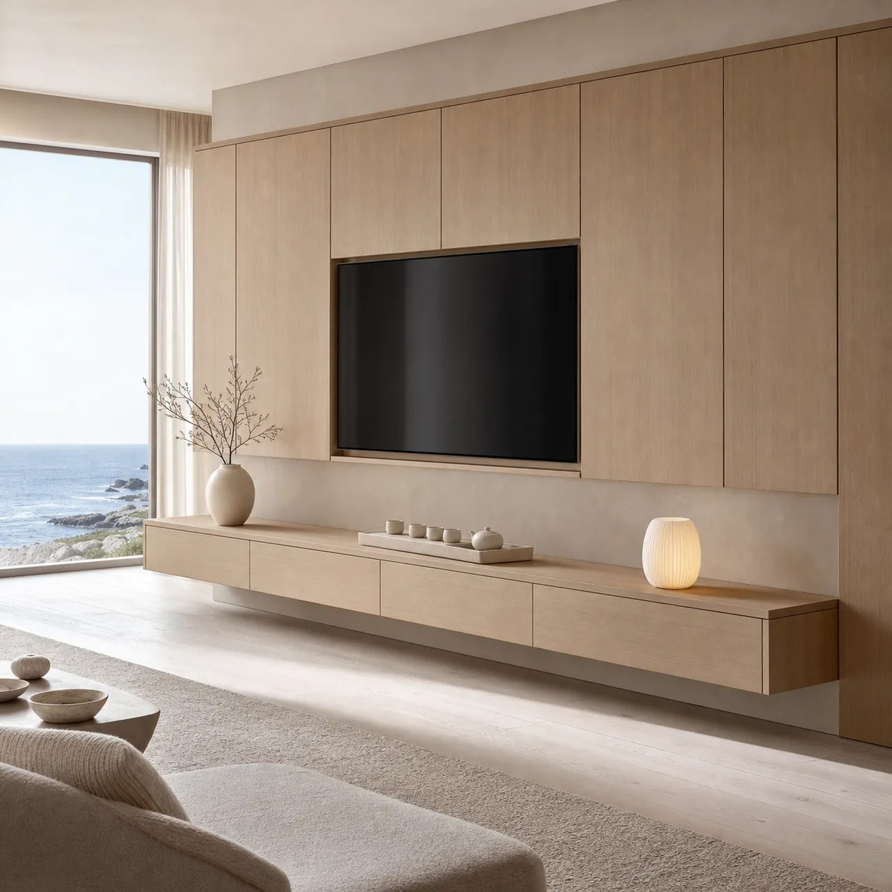 Fadior Galleria Living Room Suite with Floating Tea Console — 304 stainless steel living room system, front view