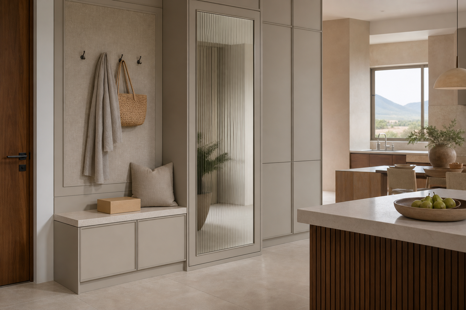 Fadior Savile Entryway Suite with Reeded Mirror Parcel Vestibule — lifestyle setting with natural light and residential