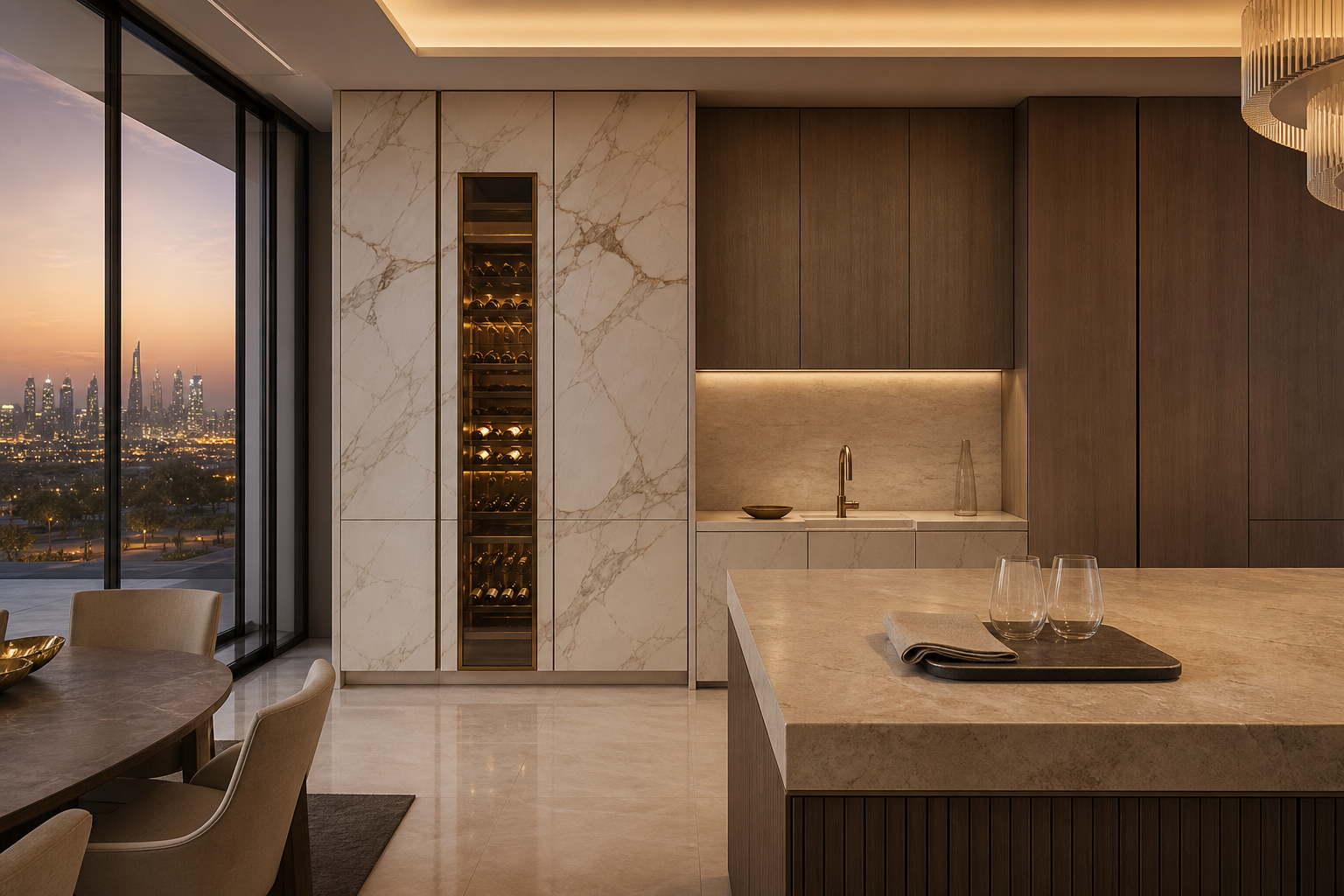Fadior Estuary Wine Cabinet Suite with Bridge Rinse Pantry Wall — lifestyle setting with natural light and residential