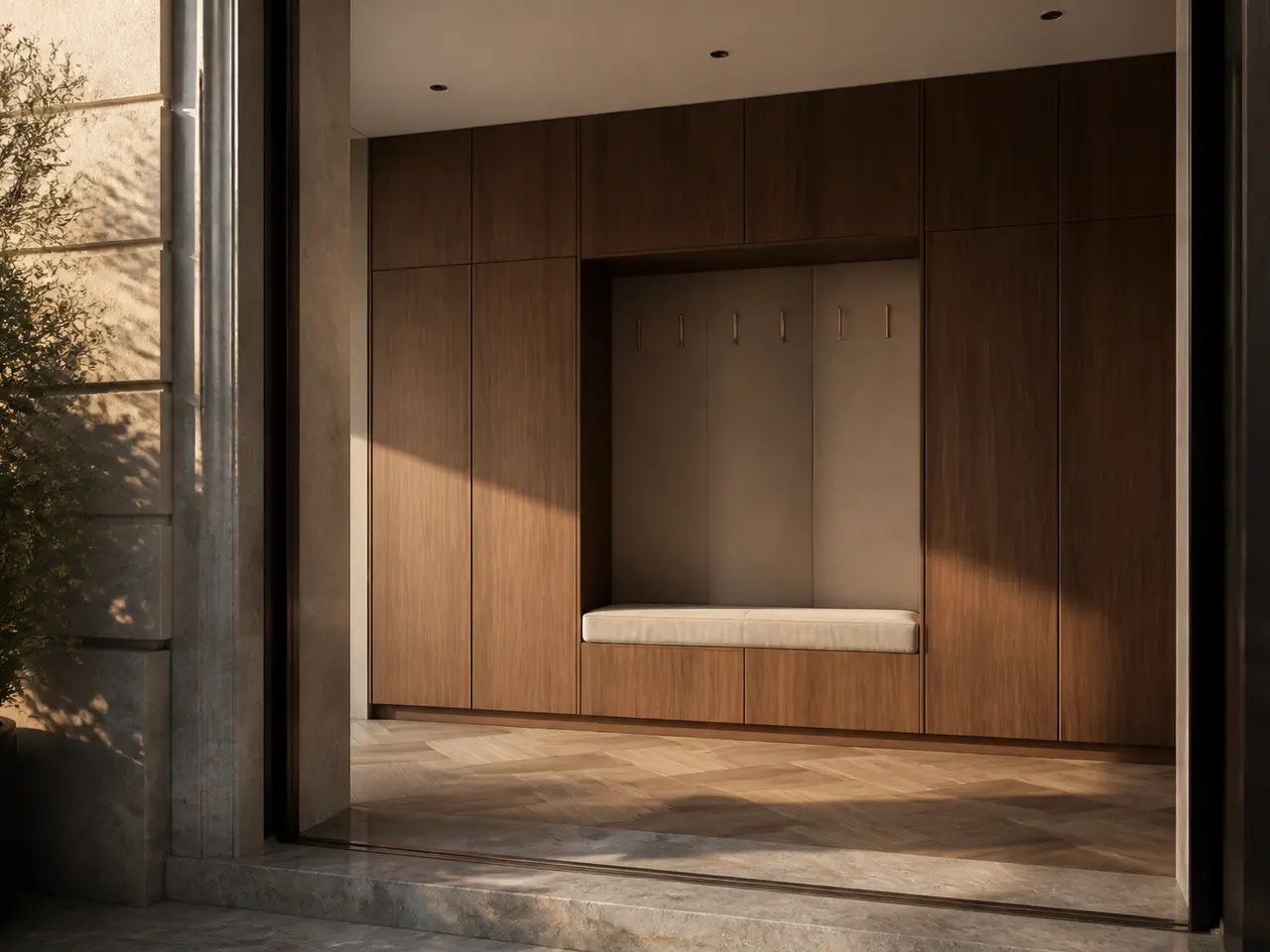 Fadior Loggia Entryway Suite with Shadowline Seating Portal — 304 stainless steel entryway system, front view