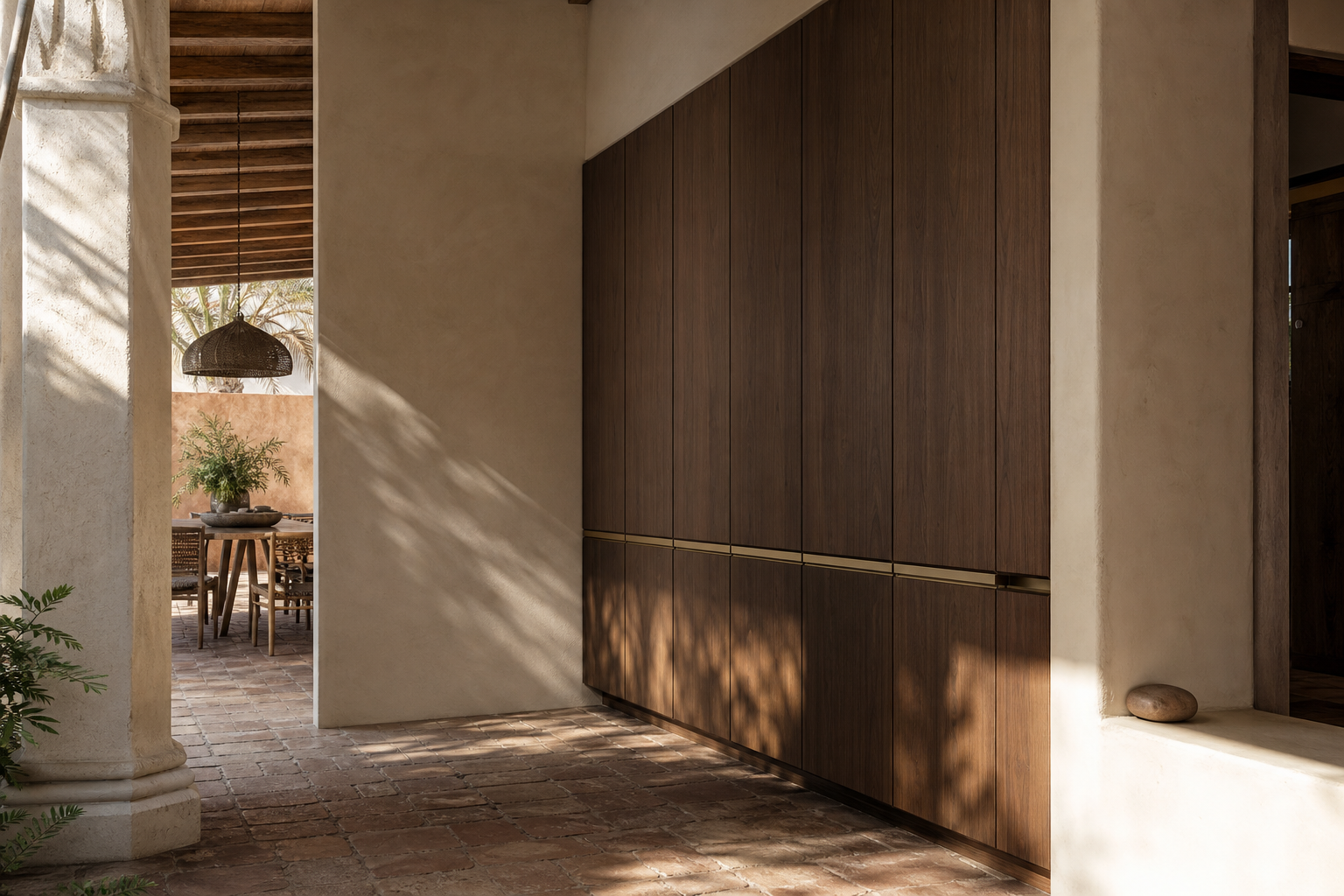 Fadior Onyx Champagne Ribbon Wardrobe Wall — interior room context showing cabinet integration