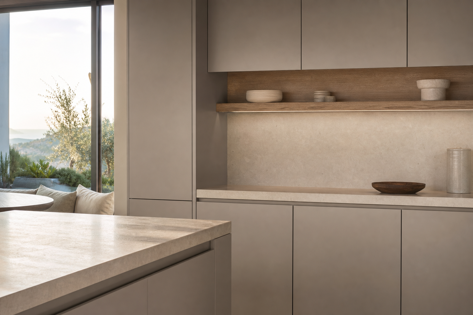 Fadior Riviera Kitchen Suite with Service Courtyard Breakfast Wall — close-up of stainless steel finish and hardware detail