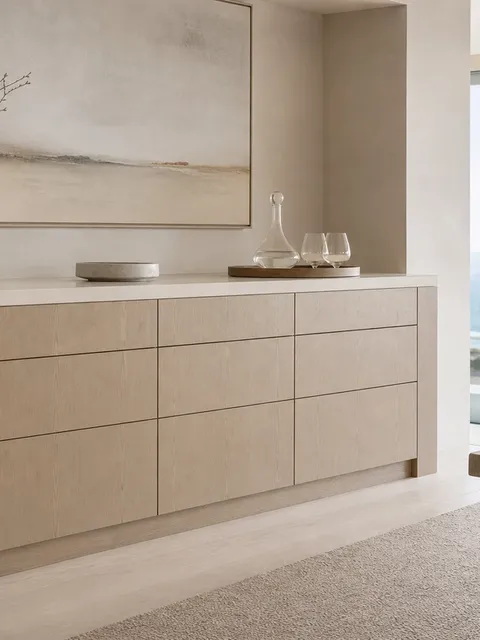 Suite de Armario de Vinos Cru con Consola de Maridaje Silver Patina