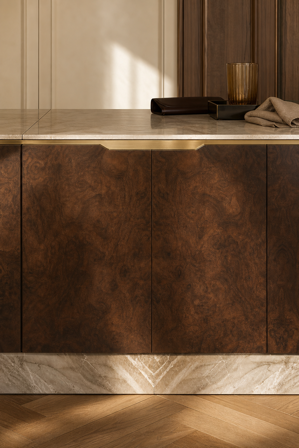 Fadior Eclipse Wardrobe Suite with Porcelain Folding Worktop — close-up of stainless steel finish and hardware detail