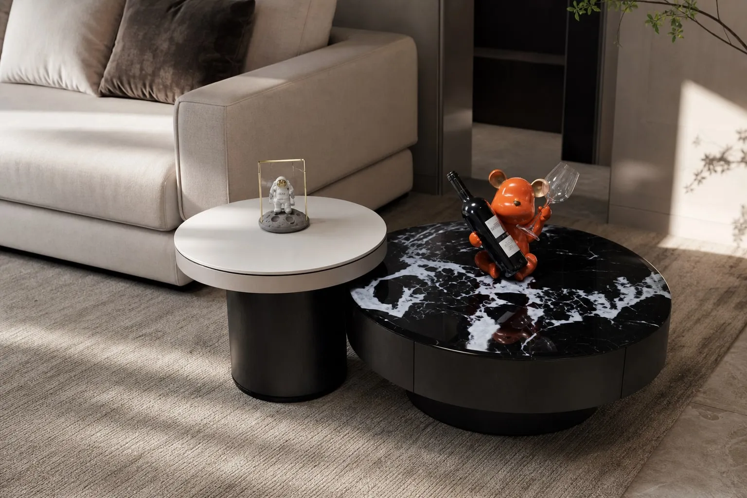 Sintered Stone Veneer Side Table 85×85×34 cm