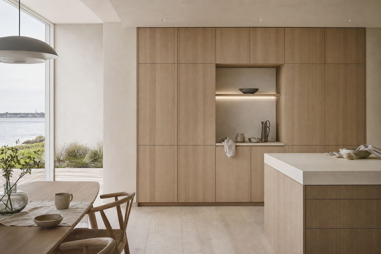 Fadior Silkstone Kitchen Suite with Lacquered Breakfast Monolith — lifestyle setting with natural light and residential