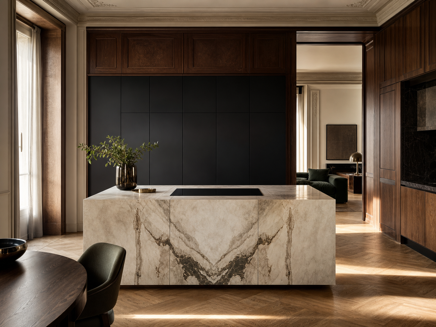 Fadior Forge Kitchen Suite with Induction Flush Island Dock — interior room context showing cabinet integration