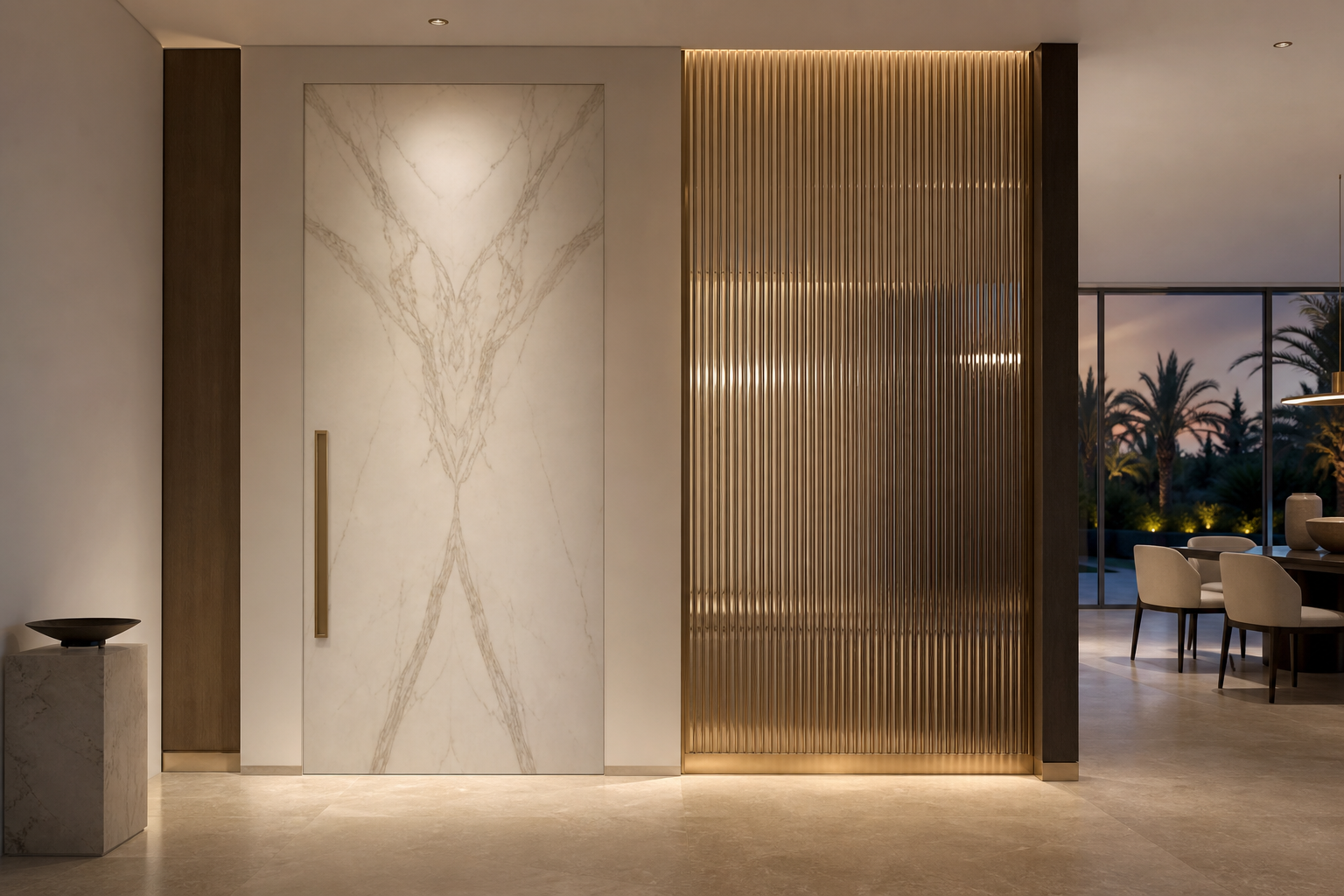 Fadior Silhouette Interior Door Suite with Fluted Shadow Passage Screen — lifestyle setting with natural light and