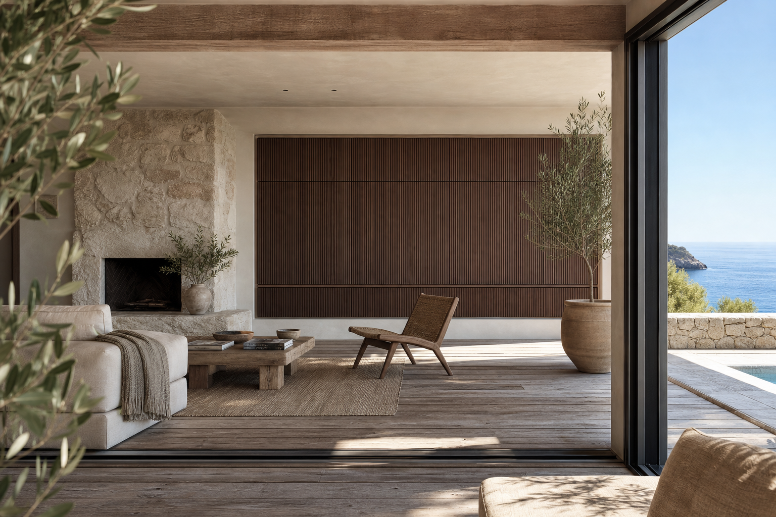 Fadior Silvan Living Room Suite with Tambour Walnut Listening Wall — interior room context showing cabinet integration