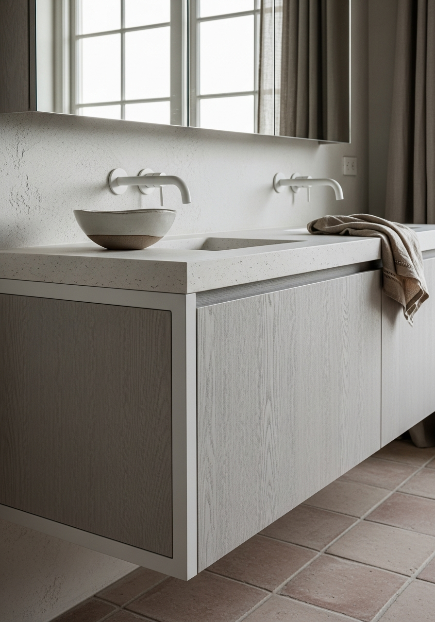 Fadior Acqua Double Vanity — close-up of stainless steel finish and hardware detail