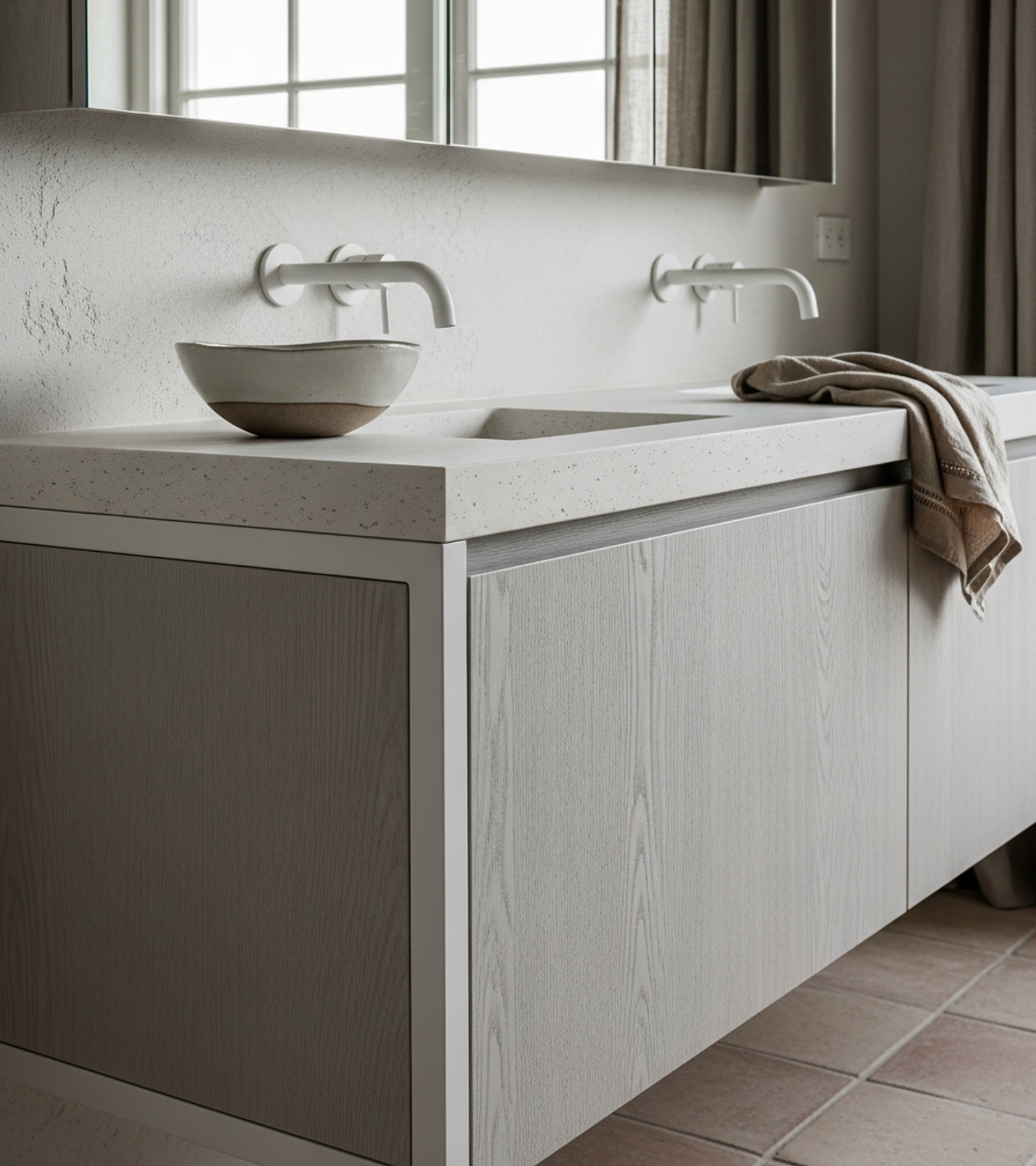 Fadior Acqua Double Vanity — close-up of stainless steel finish and hardware detail