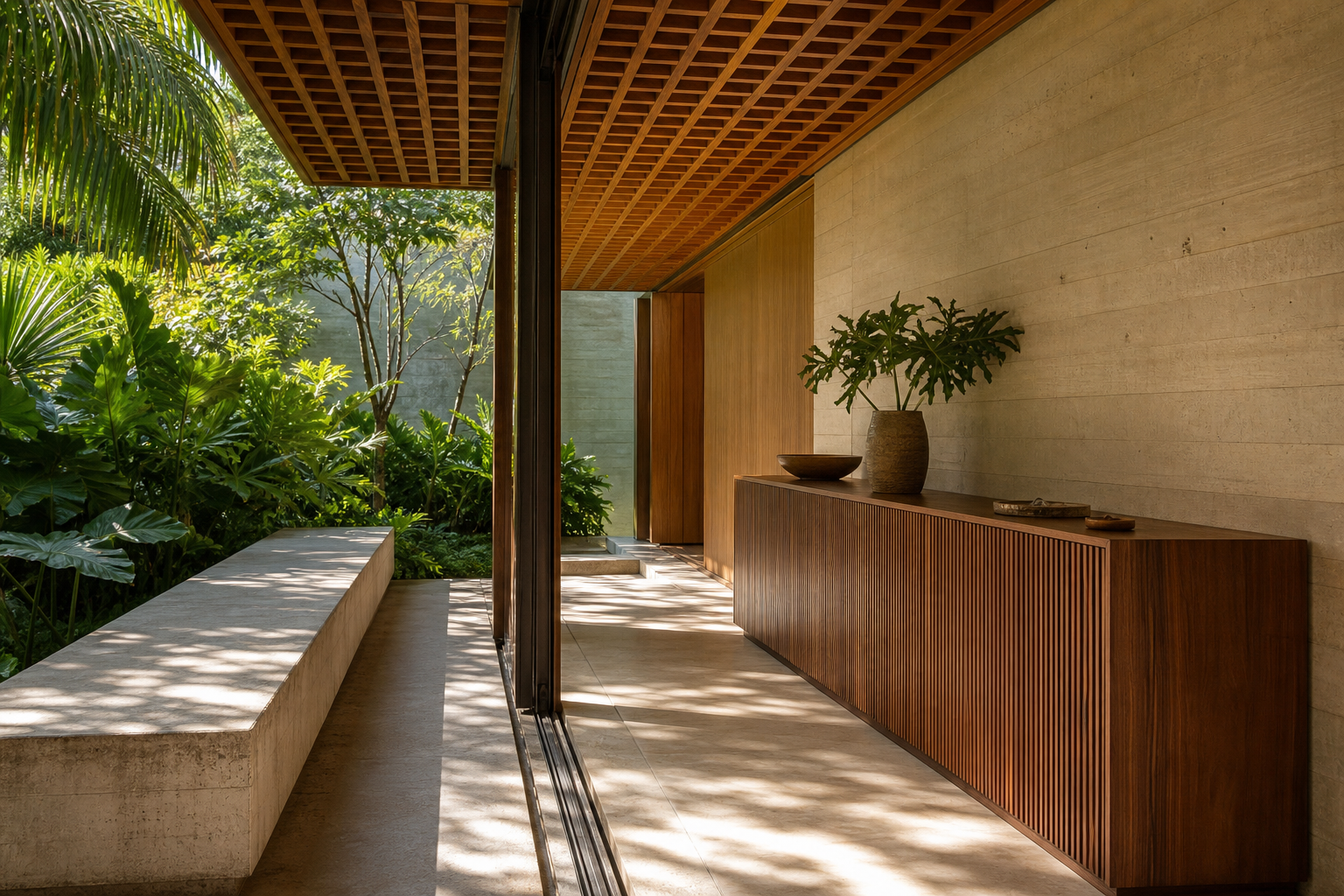 Fadior Cannes Balcony Suite with Sunveil Aperitif Credenza — interior room context showing cabinet integration