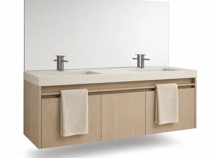 Fadior Voyage Bath Vanity Suite with Floating Towel Rail Vanity — 304 stainless steel bath and vanity system, front view