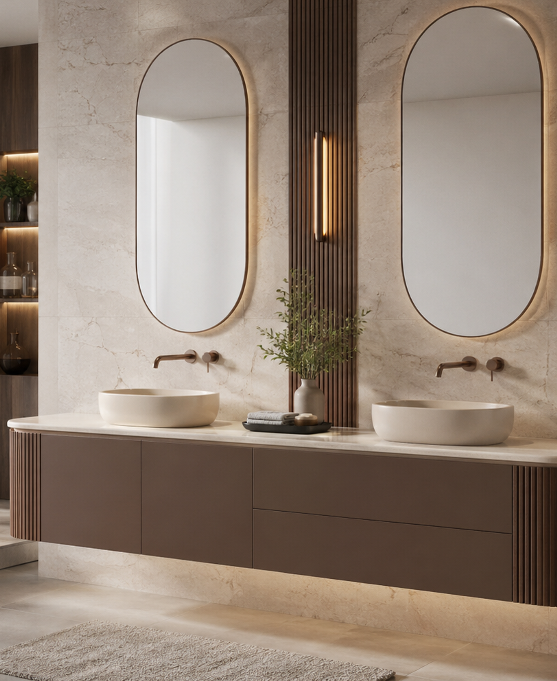 Fadior Solstice Bath and Vanity Suite with Floating Arc Basin Wall — 304 stainless steel bath and vanity system, front view