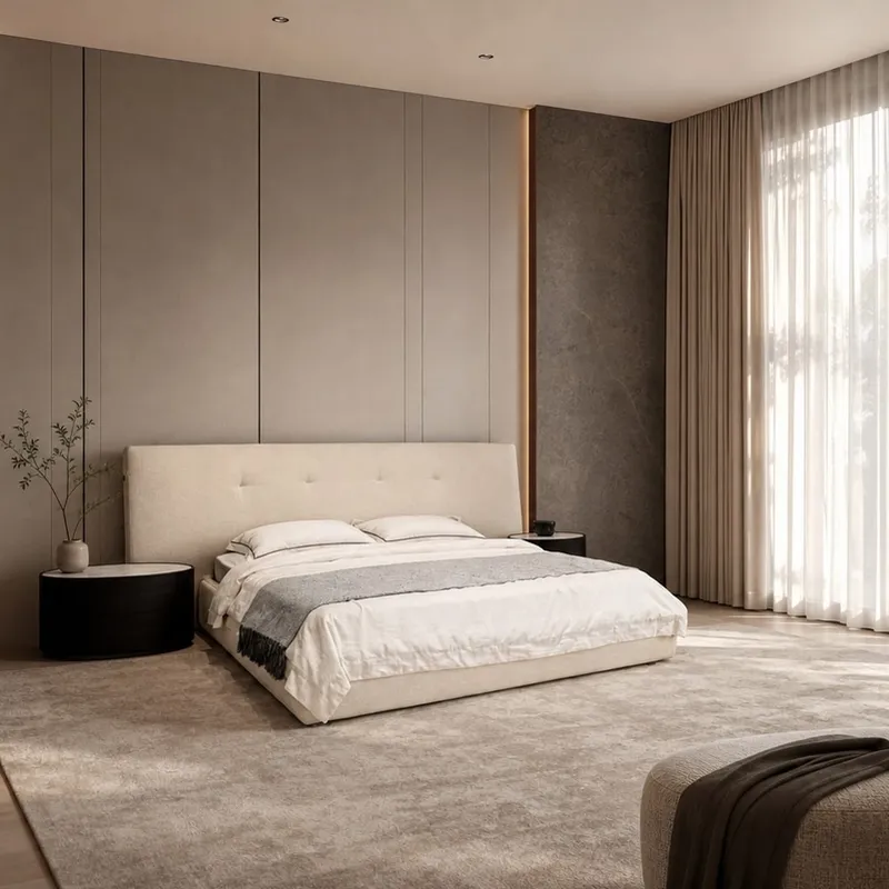 Button-Dimpled Upholstered Bed 2360×2750×1110 mm — BD-008-V01