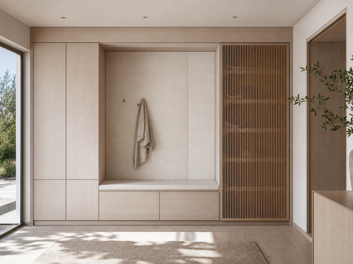 Fadior Savile Entryway Suite with Bamboo Slat Umbrella Bay — 304 stainless steel entryway system, front view