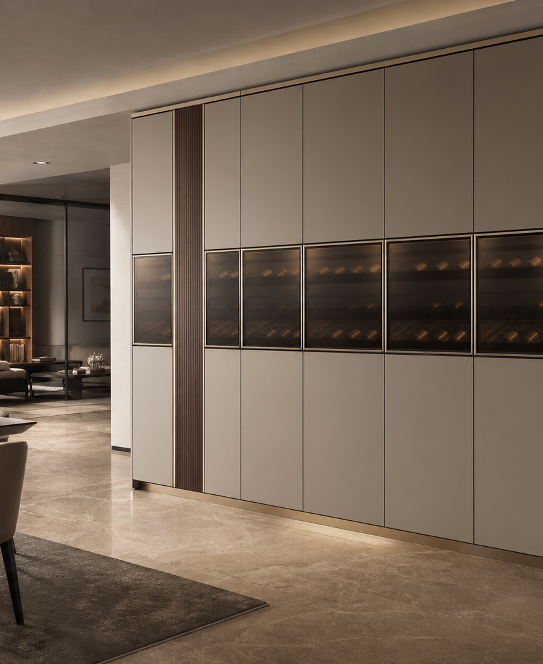 Fadior Estuary Wine Cabinet Suite with Precision Cellar Wall — 304 stainless steel wine cabinet system, front view