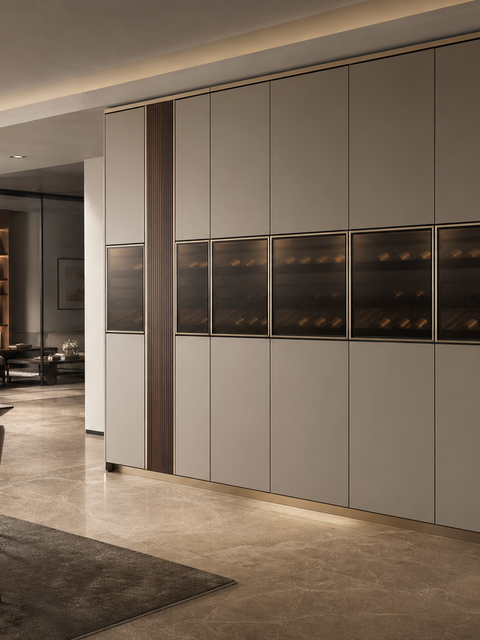 Fadior Estuary Wine Cabinet Suite with Precision Cellar Wall — 304 stainless steel wine cabinet system, front view