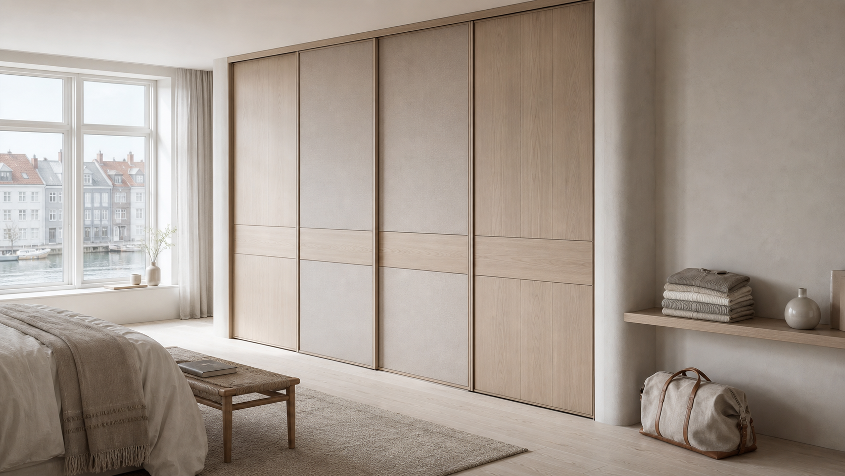 Fadior Voyage Wardrobe Suite with Copenhagen Loft Pocket Wall — lifestyle setting with natural light and residential styling