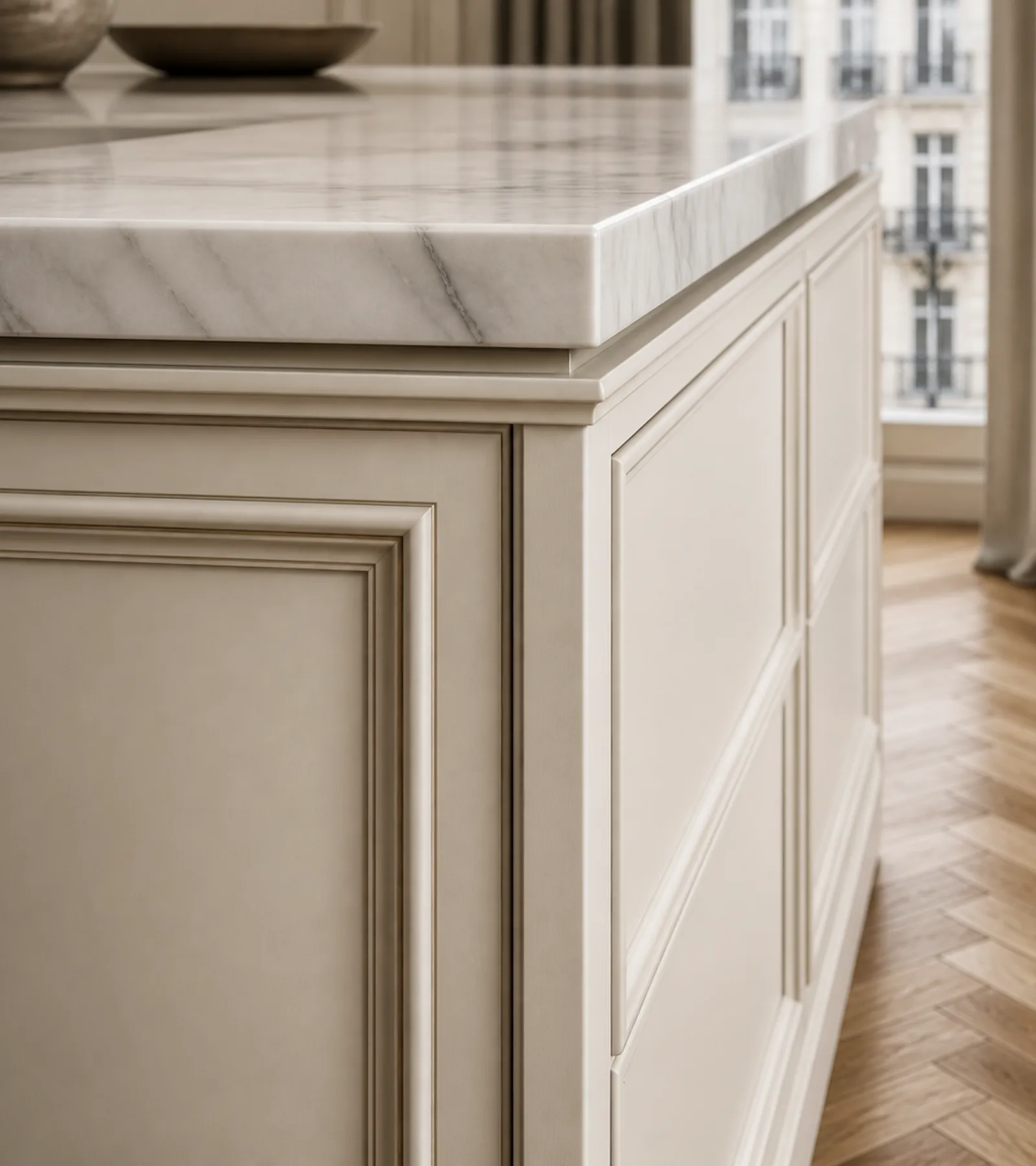 Suite de Cocina Meridian Cabinets con Eje de Preparación Courtyard acabado y detalle