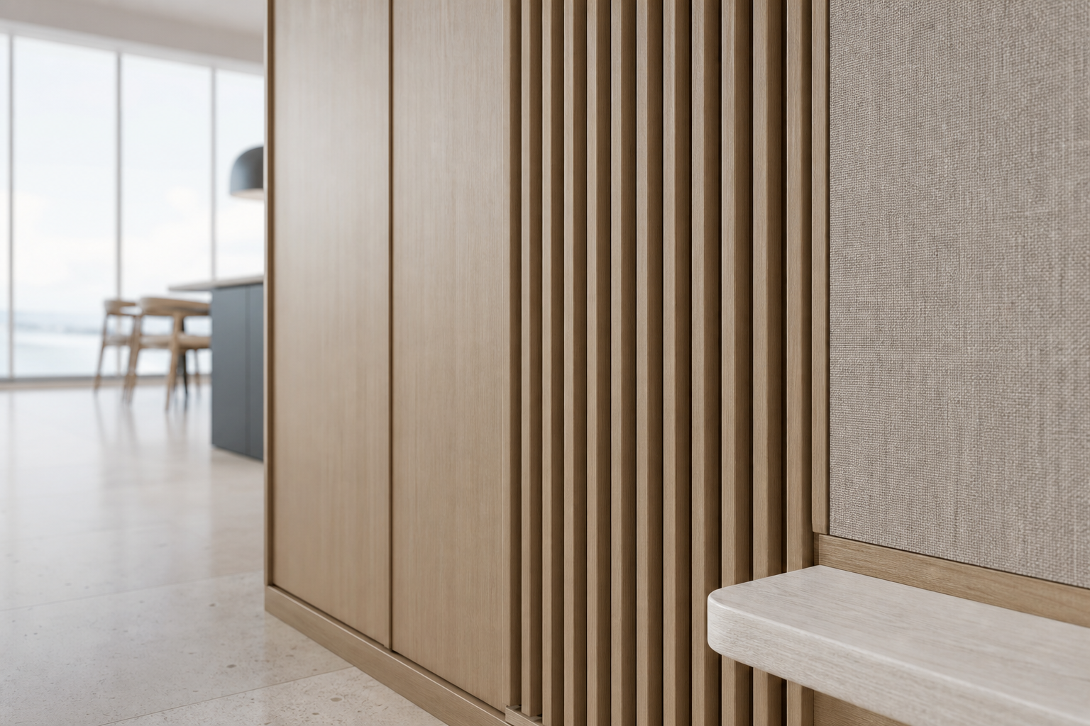 Fadior Savile Entryway Suite with Bamboo Slat Umbrella Bay — close-up of stainless steel finish and hardware detail