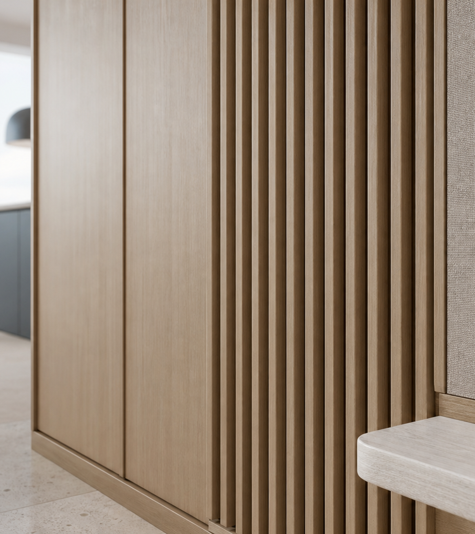 Fadior Savile Entryway Suite with Bamboo Slat Umbrella Bay — close-up of stainless steel finish and hardware detail